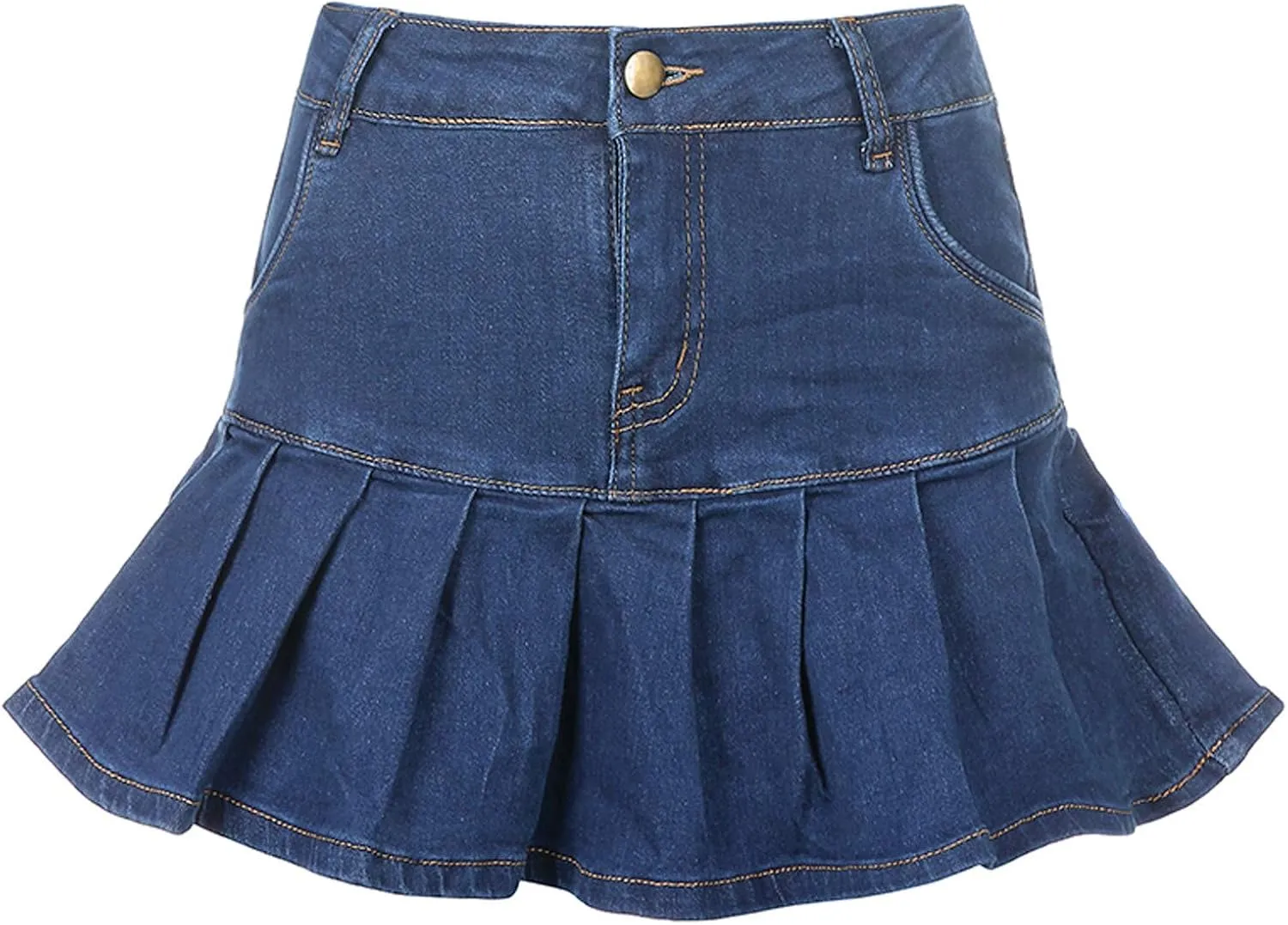 Womens Mini Denim Skirts Casual Stretch Slim Zipper Jean Skirt High Waisted Pleated Skirt Streetwear Skirt with Pocket