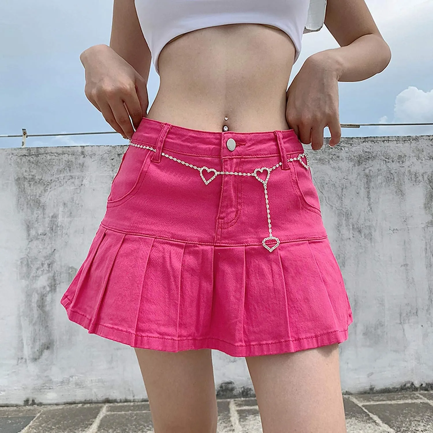 Womens Mini Denim Skirts Casual Stretch Slim Zipper Jean Skirt High Waisted Pleated Skirt Streetwear Skirt with Pocket